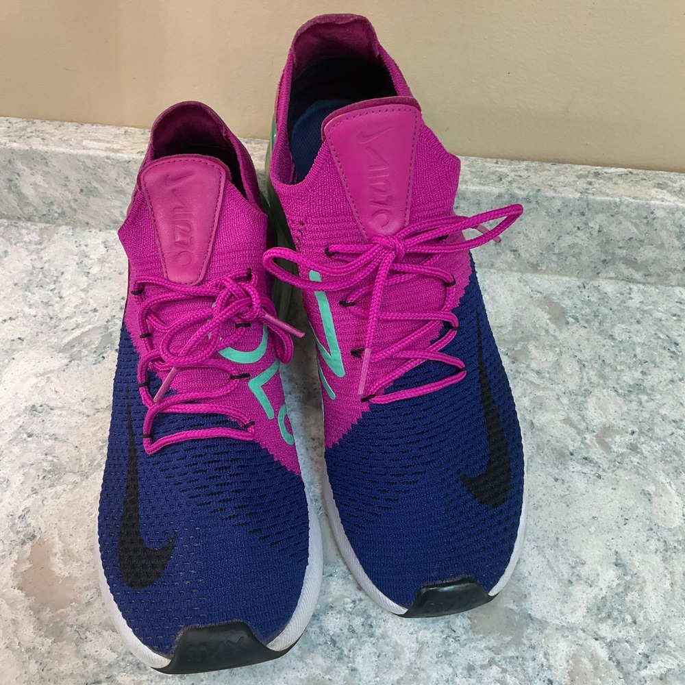 Nike Sneakers Air Max 270 Flyknit 9 Blue Pink AO1023-401 Running Shoes Mens